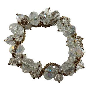 Faux Crystal Beads Sparkling Rainbow Stretch Bracelet Gold Tone Chain